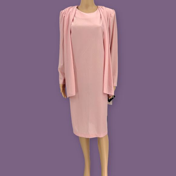 American VINTAGE L.L. Martin US 12 Petite 80s Pink Workwear Overlay Dress - Picture 2 of 14